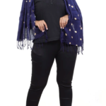 Women's Navy Blue Embroidered Dupatta
