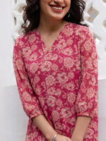 Pink Georgette Floral Printed A-Line Short Kurti